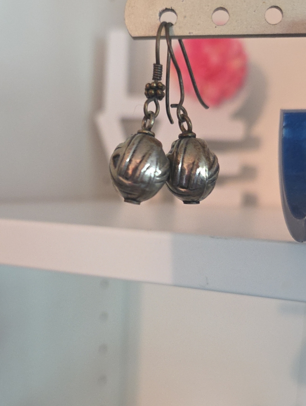 Silver Sculpted Ball Drop Earrings